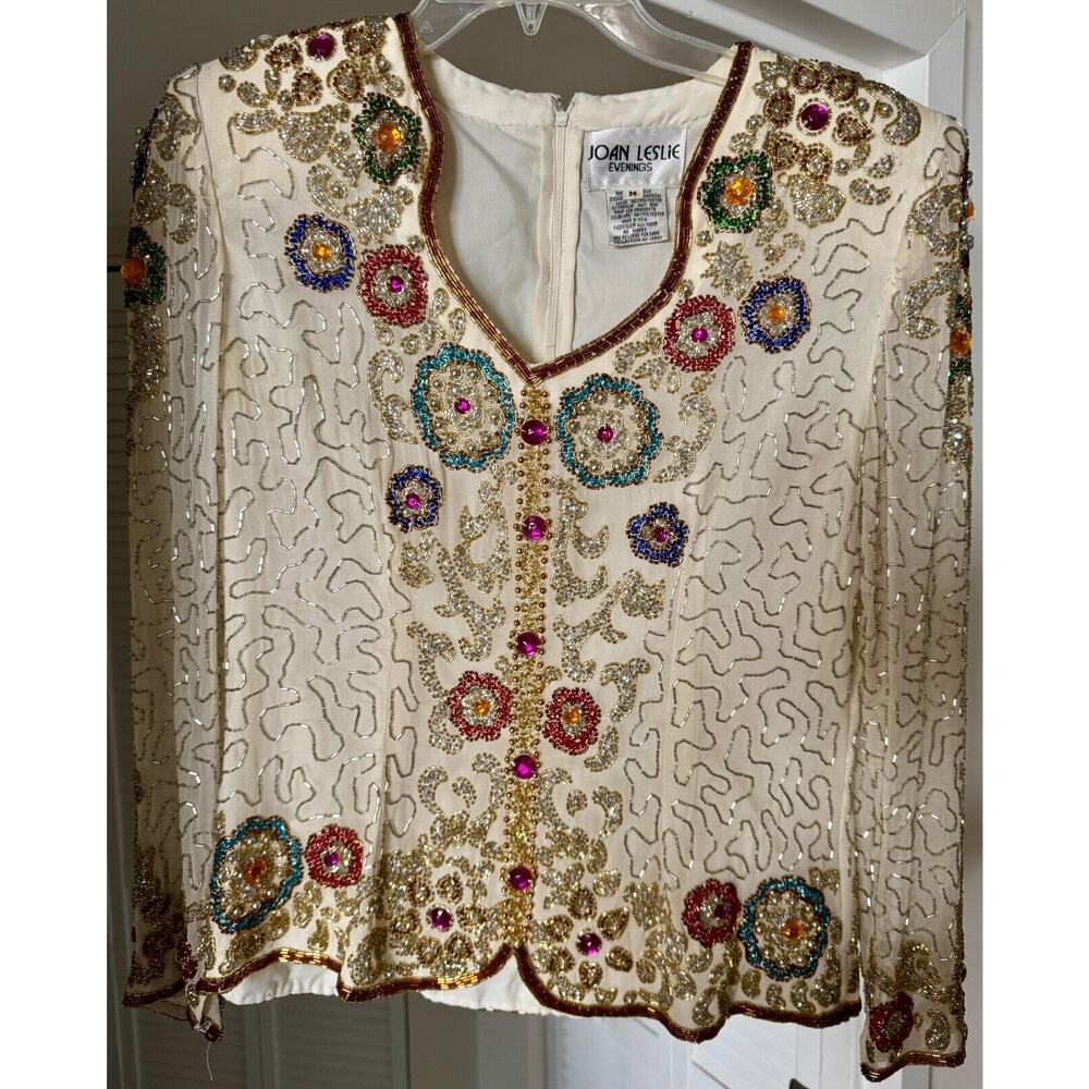 JOAN LESLIE VINTAGE EVENING BEADED SILK LINED TOP A+